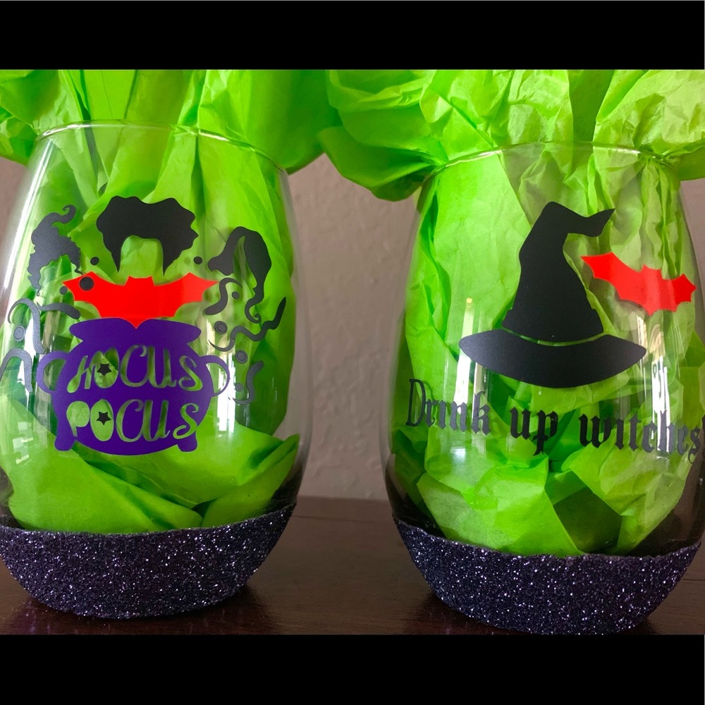 Drink Up Witches Stemless Wine Glasses